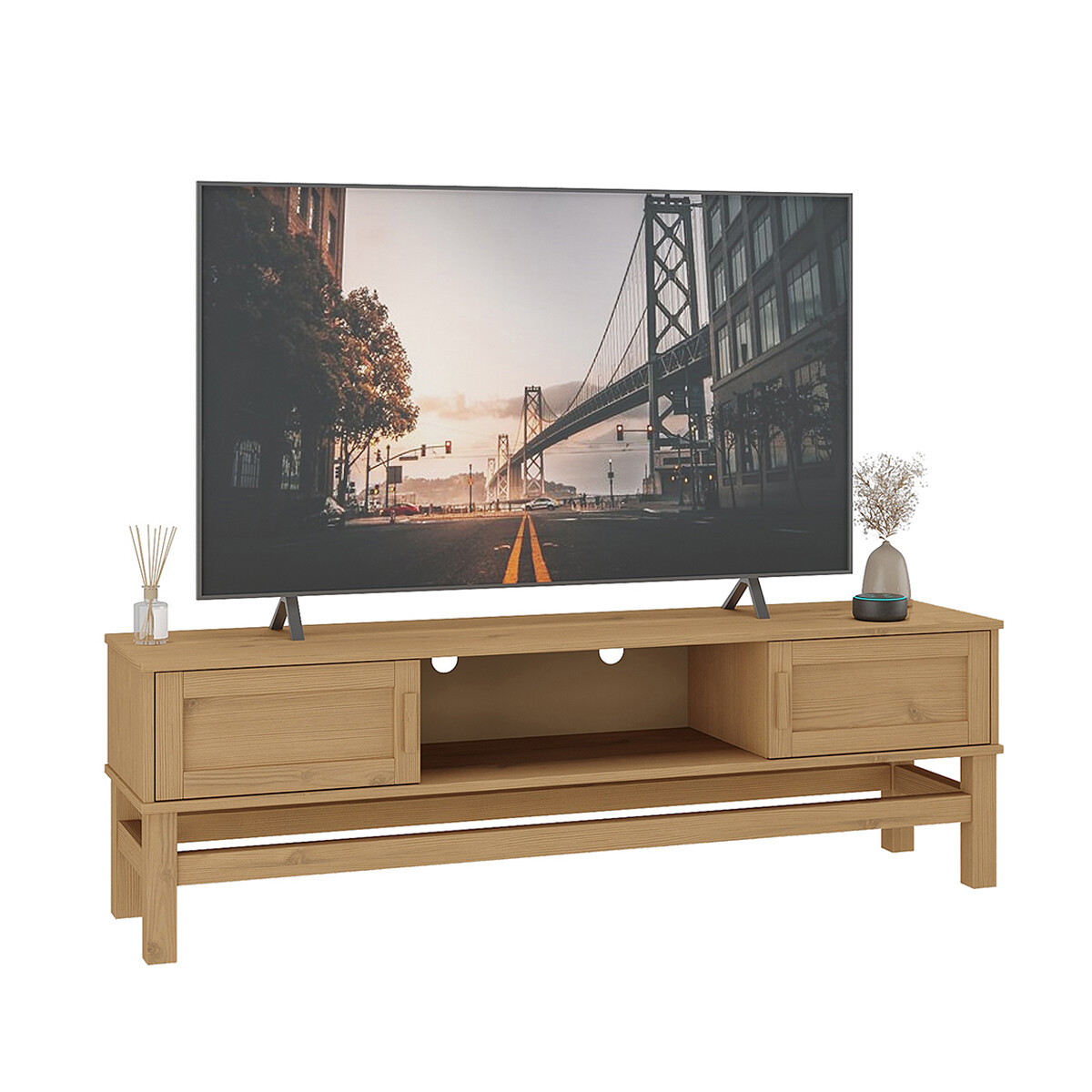 RACK APARADOR PARA TV O AUDIO 2 PUERTAS EN MADERA MACIZA 