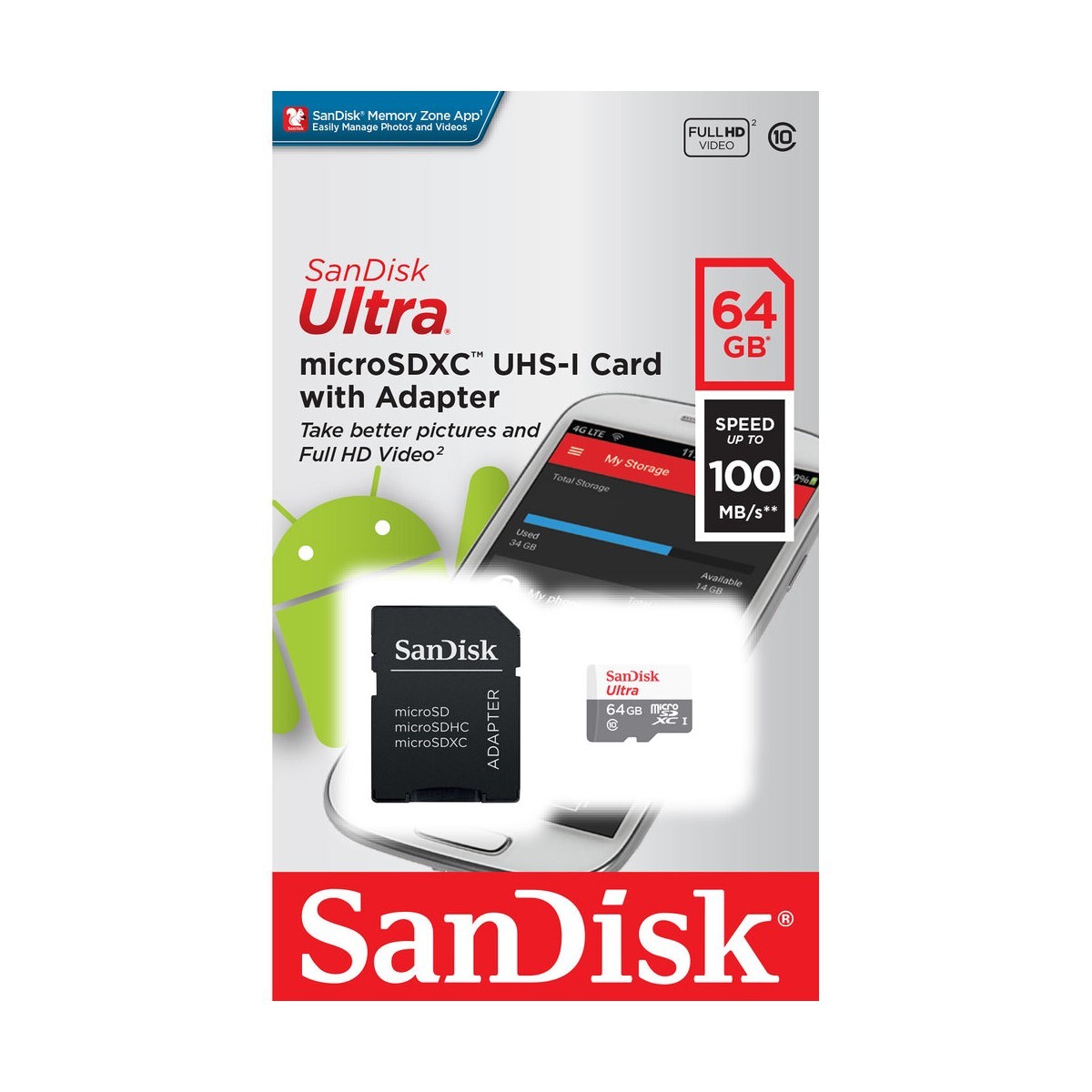 Micro sd sandisk uhs-i ultra 64gb clase 10 100mb/s + adaptador sd Micro sd sandisk uhs-i ultra 64gb clase 10 100mb/s + adaptador sd