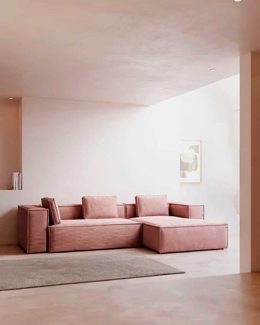 Sofá Blok 3 plazas chaise longue derecho pana gruesa rosa 300 cm