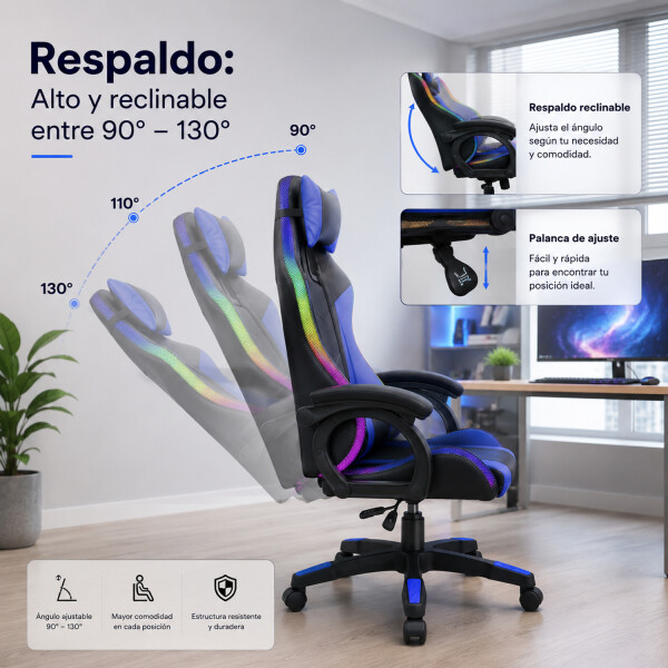 Silla Gamer Dw388 Luz Rgb Rreclinable SILLA GAMER DW388 POSAPIE LUZ RGB