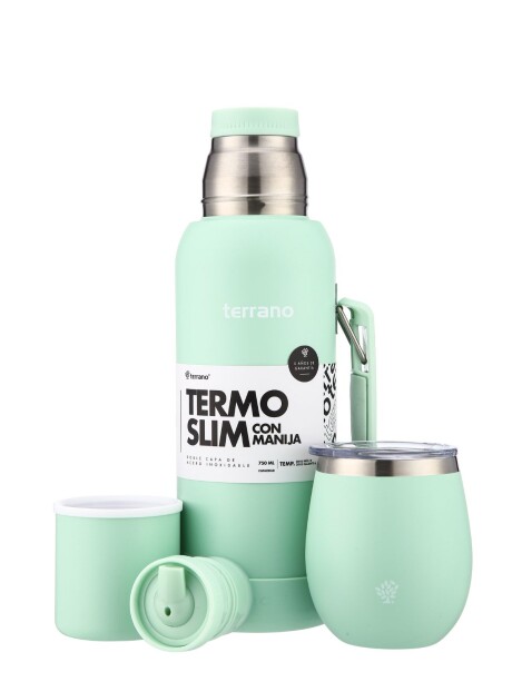 Kit Termo 750mL. Slim con Manija + Mate de Acero con Tapa Verde Agua