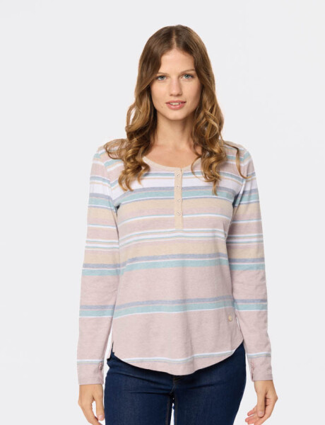 REMERA RAYADA BOTONES Lavanda