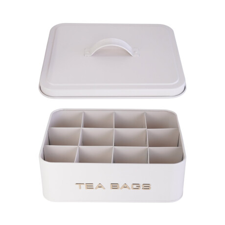 Caja Organizadora Para Te De Metal Con Tapa Y 12 Divisiones Beige Caja Organizadora Para Te De Metal Con Tapa Y 12 Divisiones Beige