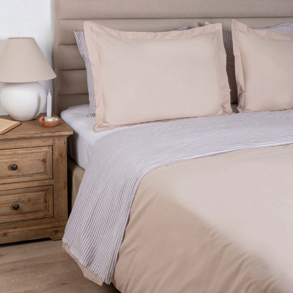 SET FUNDA NÓRDICA 1 PLAZA ALGODON NATURAL-BEIGE COTTON BASIC 180H BEIGE CLARO