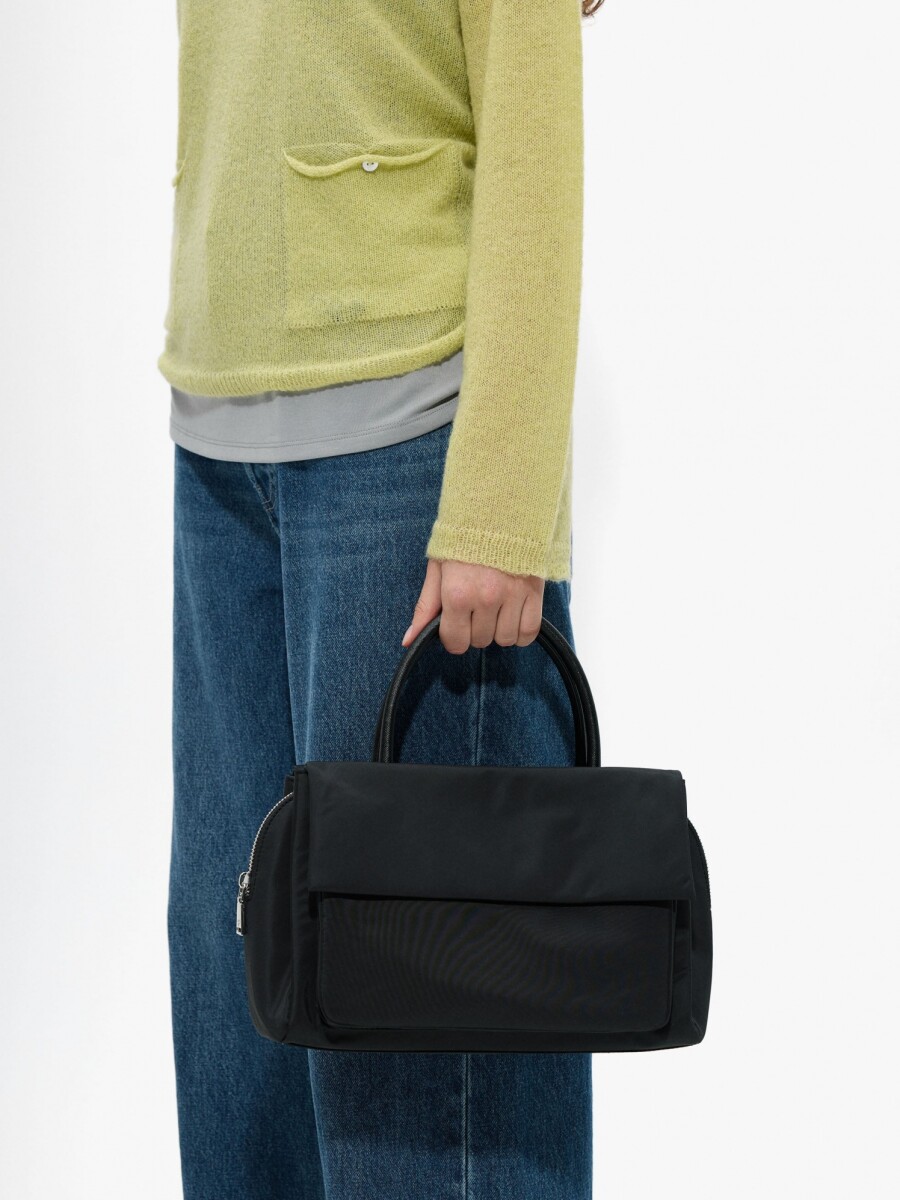 Bolso Tote De Nylon Con Doble Solapa negro