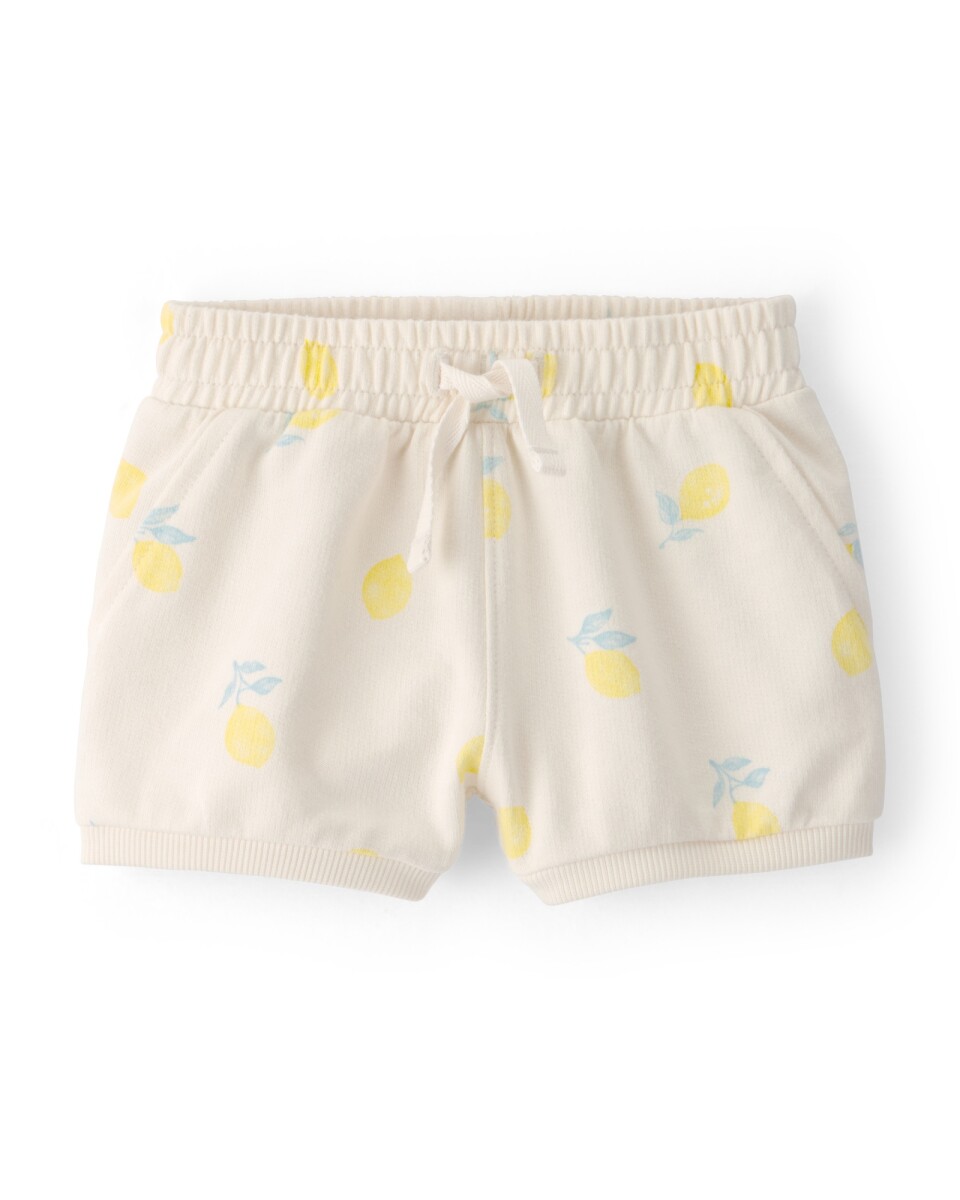 Short de algodón, marfil, diseño limones 