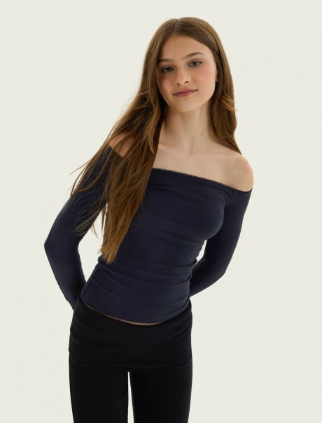 BLUSA JUVENIL DE MANGA LARGA CON HOMBROS DESCUBIERTOS AZUL