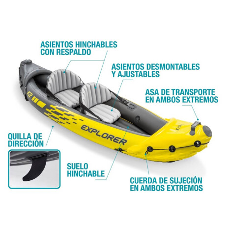 Kayak Intex Bote Inflable 2 Personas + Remo +inflador Kayak Intex Bote Inflable 2 Personas + Remo +inflador