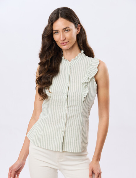 CAMISA DE LINO RAYADA Menta
