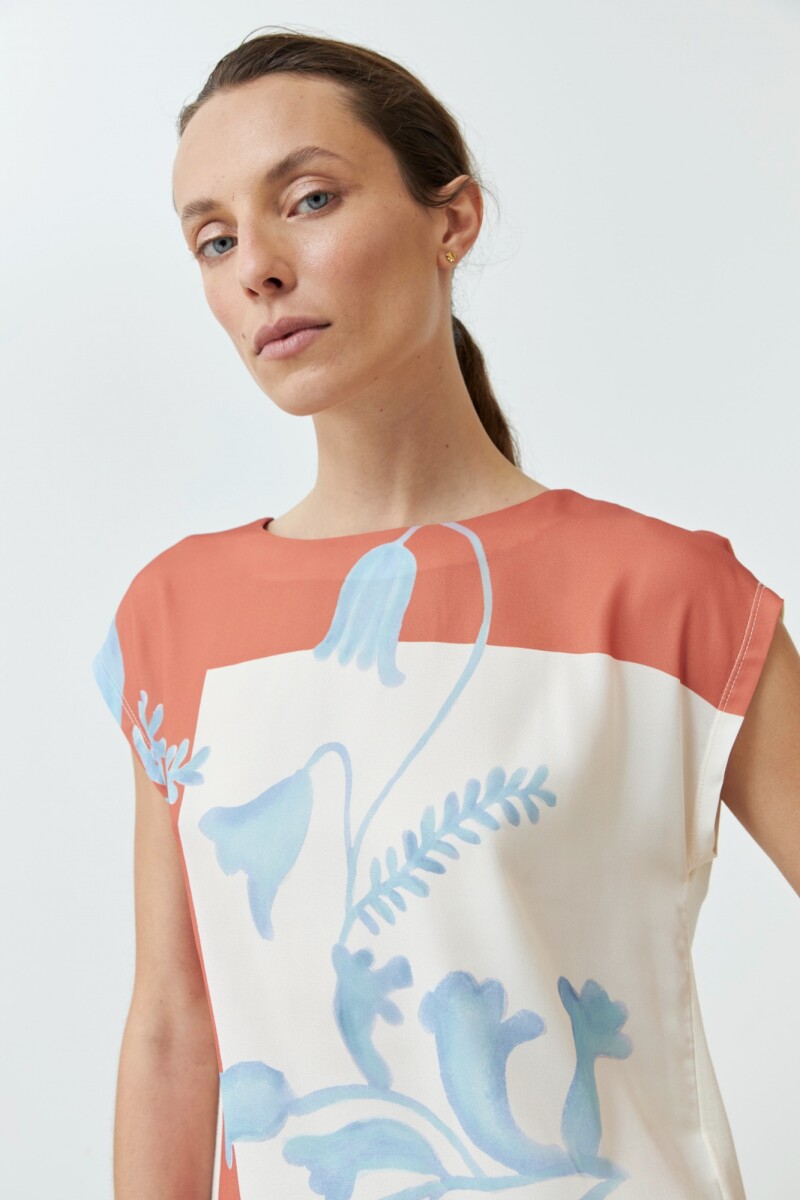 Blusa frente estampa jacaranda durazno