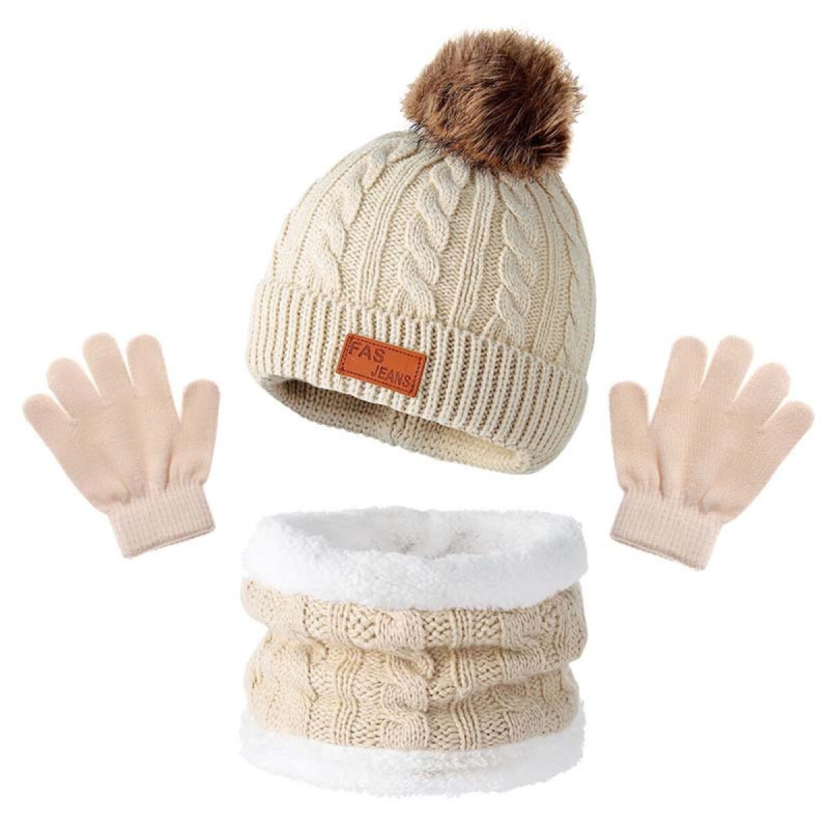 Set de Invierno infantil 3 piezas - Color crema 