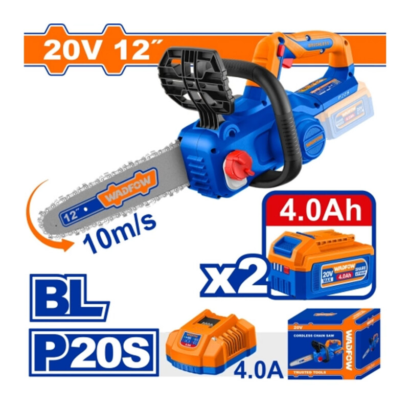 MOTOSIERRA A BATERIA 20V 12´´ + 2 BATERIAS 4.0AH + CARGADOR WADFOW WCLP5121 MOTOSIERRA A BATERIA 20V 12´´ + 2 BATERIAS 4.0AH + CARGADOR WADFOW WCLP5121