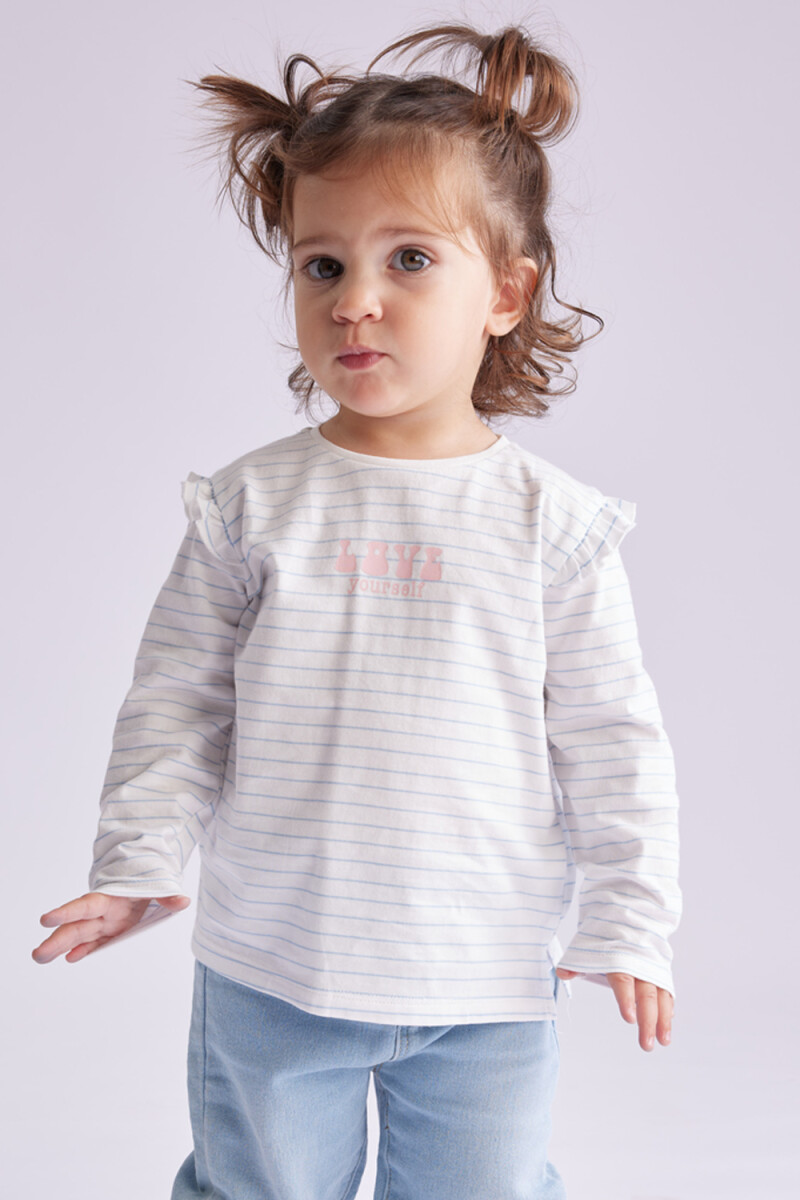 Remera manga larga Rayas Celeste