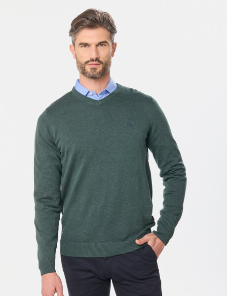 BUZO TEJIDO CUELLO EN V Verde Oscuro