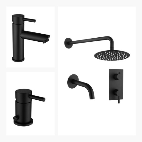 JUEGO DE GRIFERIA NEGRO MATE DUCHA EMBUTIDA LAVATORIO BAJO Y BIDET 000