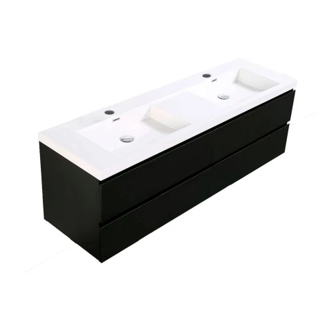 MUEBLE DE BAÑO NEGRO 160X48X50CM CON 2 BACHA Y 2 CAJONES AQUALIA NEGRO