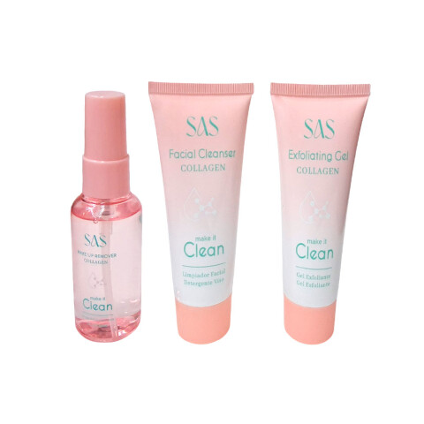 SAS Kit Desmaquillante + limpiador facial + gel exfoliante Sas Kit Desmaquillante + Limpiador Facial + Gel Exfoliante