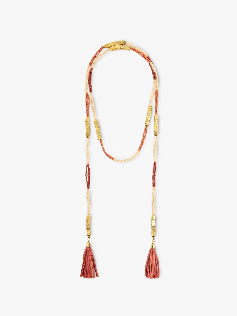 Collar Largo Con Abalorios Y Borlas multicolor