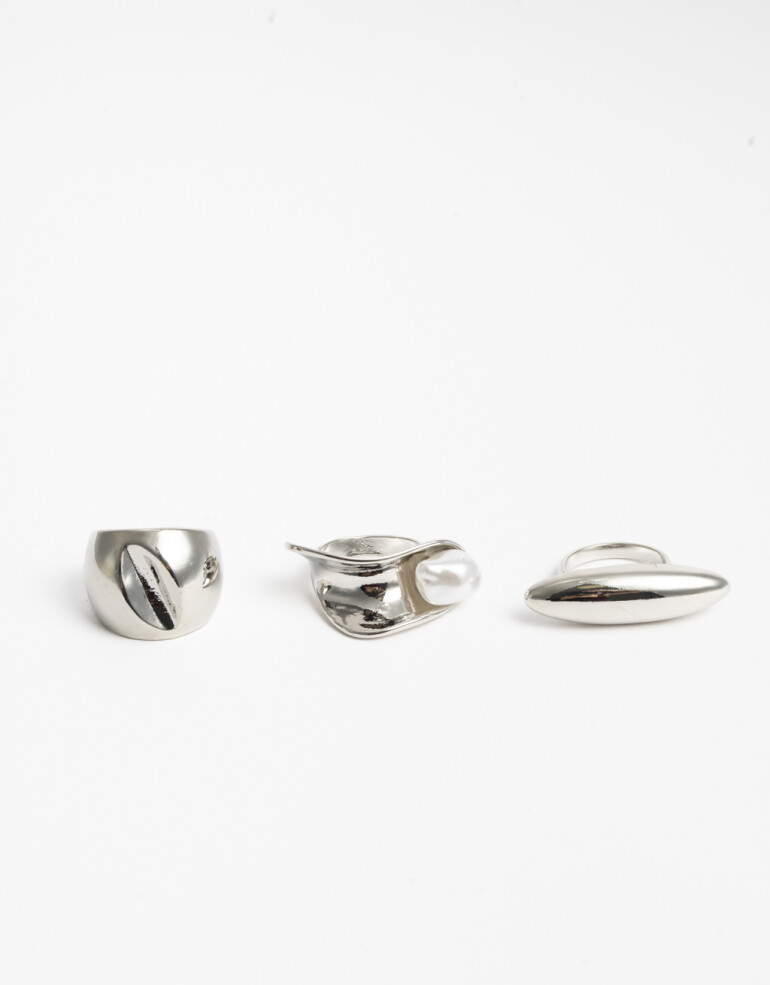 Sets Anillos Perlas Set De Anillos Metal Y Perla - Plateado Rodio