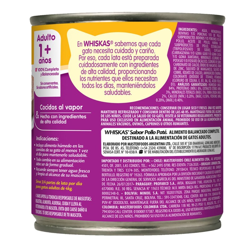 WHISKAS PATE LATA ALIMENTO HUMEDO POLLO 340 GRAMOS