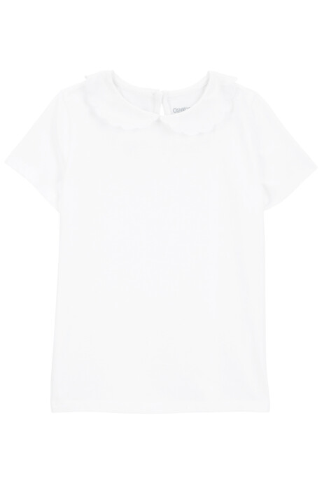 Blusa de algodón, con cuello mago festoneado, blanca Sin color