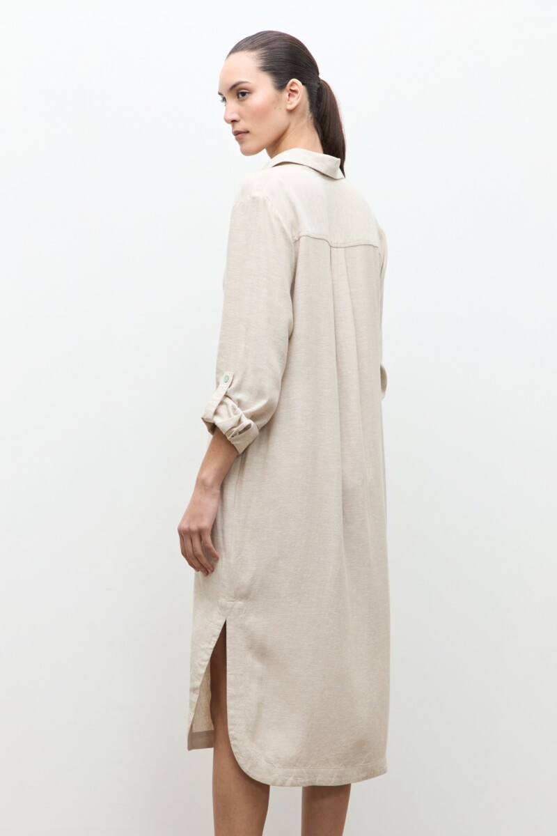 Vestido lino camisero beige melange