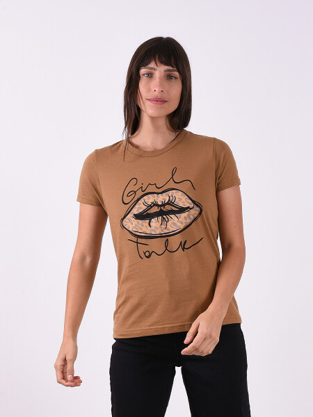 REMERA GIRL TALK MARRON