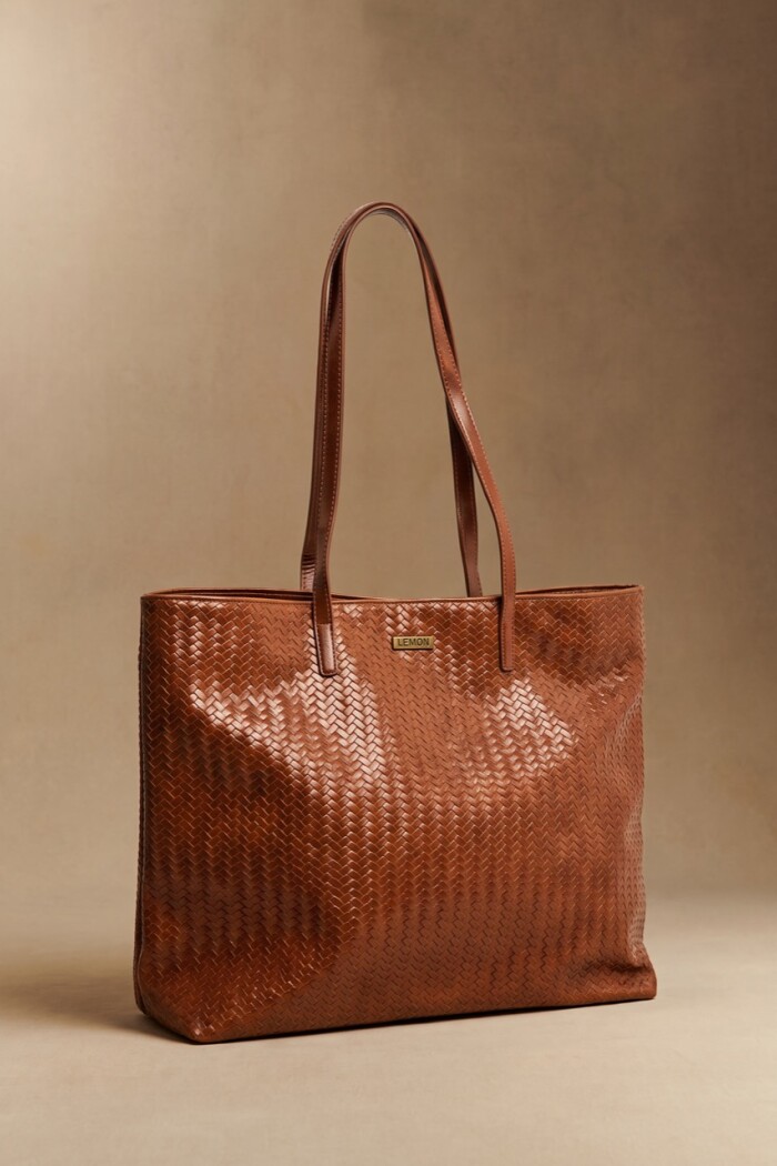 Travel Bag Trenzada Cuero Vegano Whisky