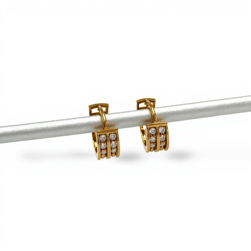 Caravanas Aros Zirconia doble fila y oro - Oro bajo - Zirconia- CA8149 conpiedra