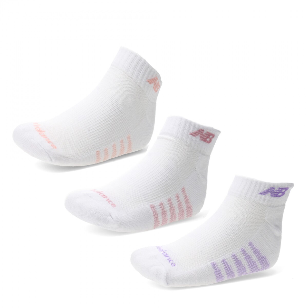 Medias Unisex New Balance Medias X3 Quarter New Balance - Blanco - Rosa - Violeta 