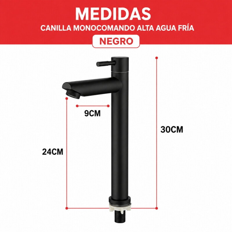 Canilla monocomando alta agua fría NEGRO