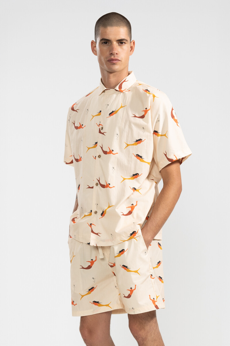 CONVERTIBLE CAMP-COLLAR SHIRT Mermaid Cream