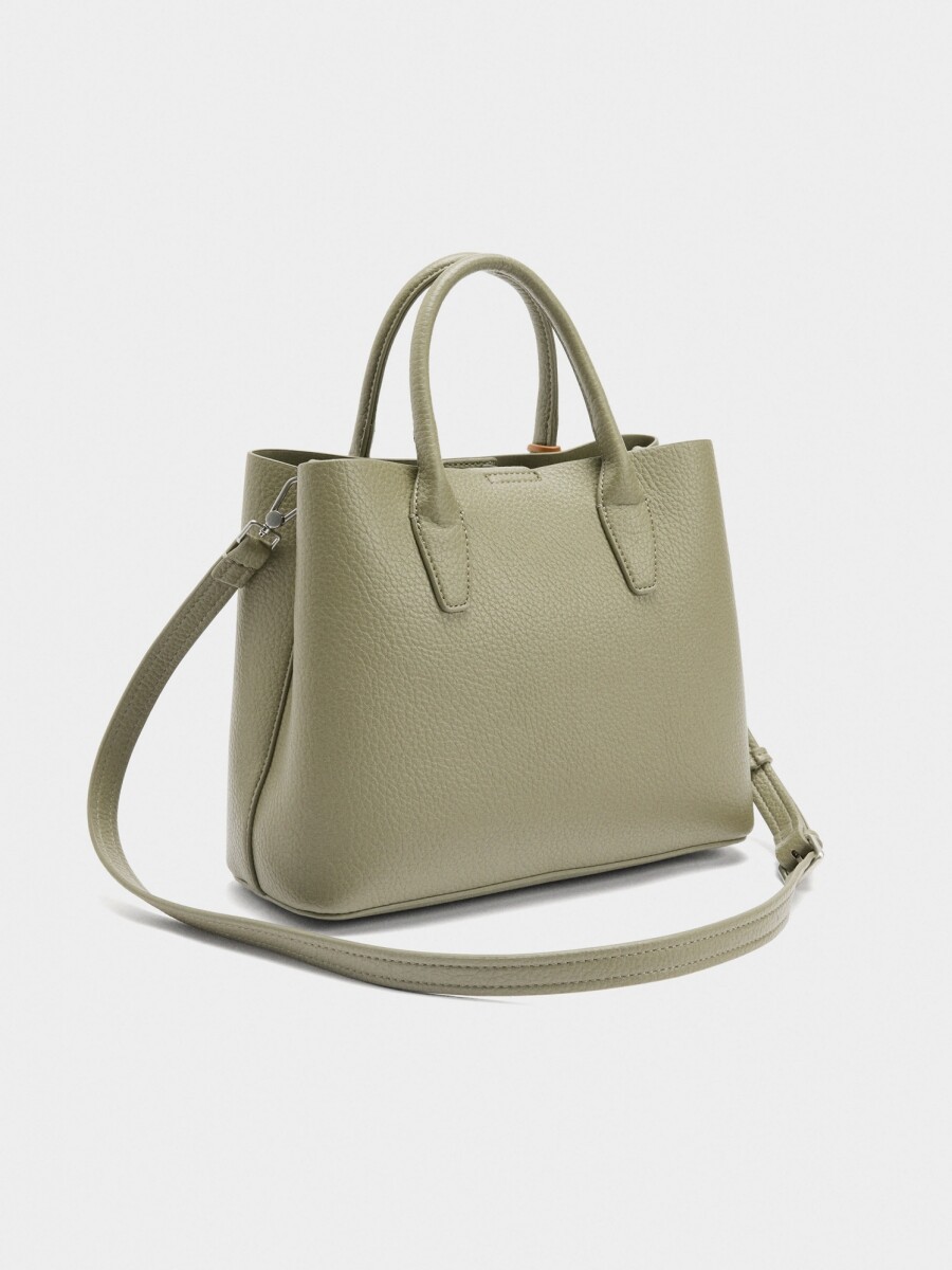 Bolso Tote Con Textura Y Colgante caqui