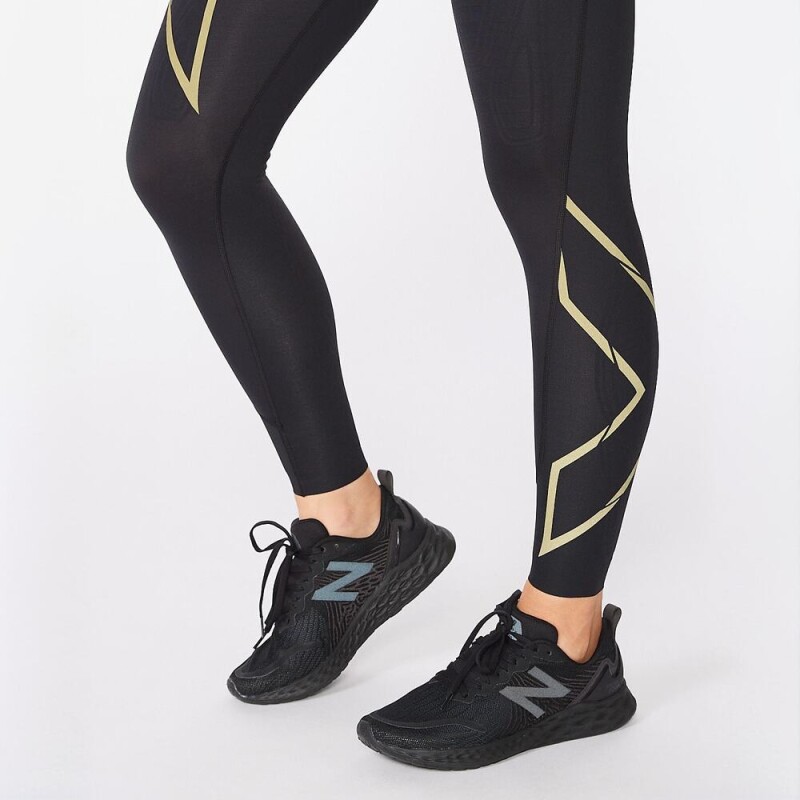 Leggings Running Light Speed Mid-Rise Compression Mujer Black/gold Reflective
