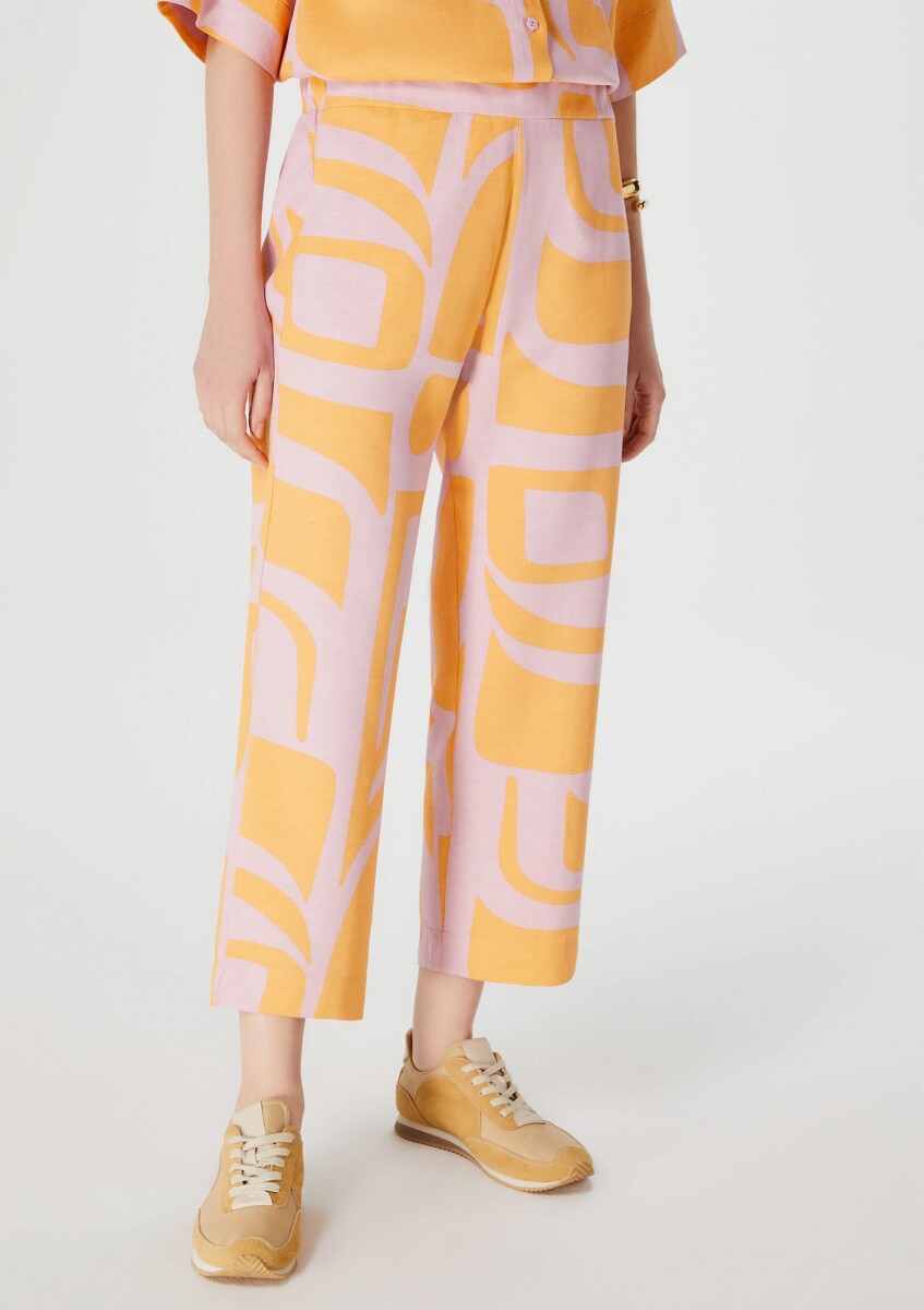 PANTALÓN ESTAMPADO CON CINTURA ELASTIZADA - NARANJA 