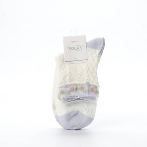 CALCETINES TOBILLEROS DE MUJER CON FLORES (2 PARES/MORADO Y BLANCO) CALCETINES TOBILLEROS DE MUJER CON FLORES (2 PARES/MORADO Y BLANCO)