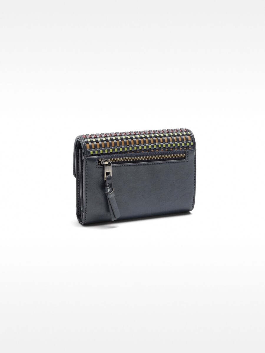 Cartera Con Trenzado Multicolor Y Solapa azul-marino