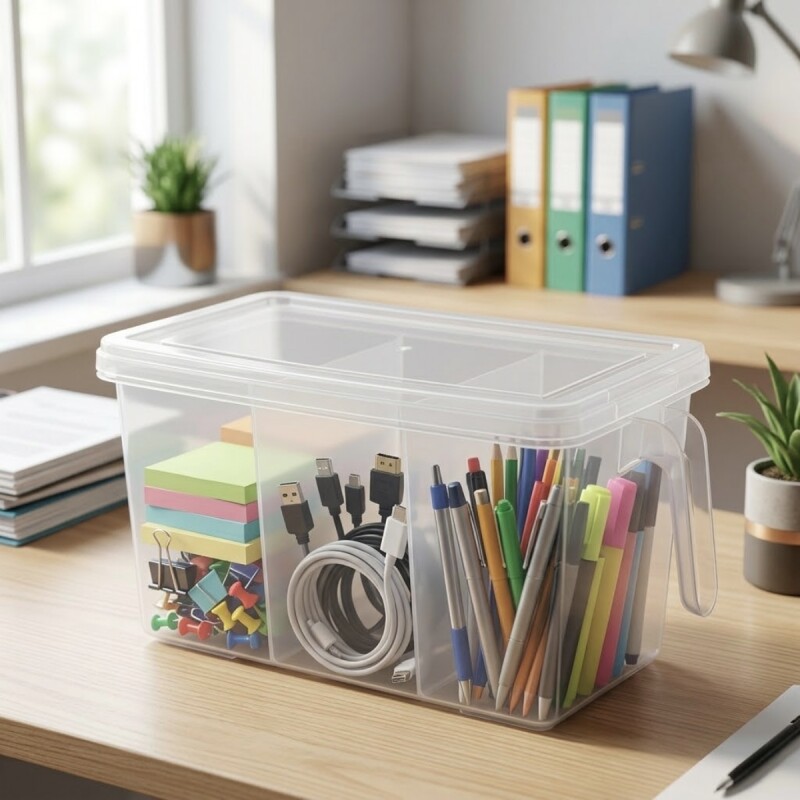 Caja con agarradera y divisiones 31 x 15 x 16,5 cm TRASLUCIDO