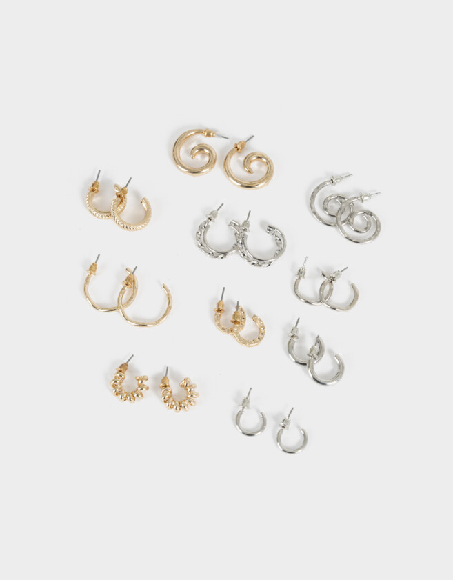 Aros Argollas Set Metal Aros Argollas Sets - Combinacion Bicolor
