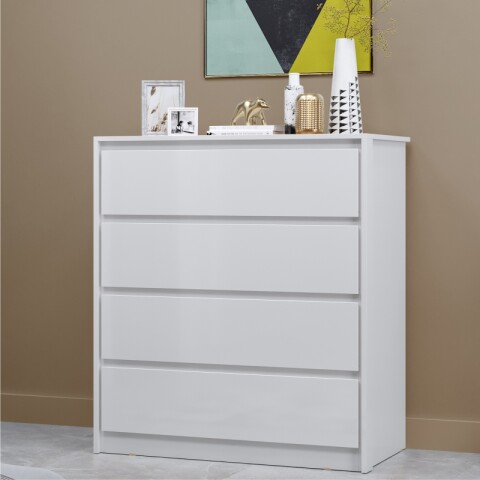 Comoda Cajonera Carla para Dormitorio 4 Cajones con Rieles Telescópicos - Blanco Comoda Cajonera Carla para Dormitorio 4 Cajones con Rieles Telescópicos - Blanco