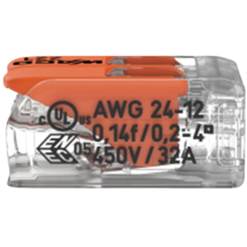 CONECTOR/EMPALME RAPIDO WAGO 221/412 - 0,5 A 4MM2 - 2 CONEX CONECTOR/EMPALME RAPIDO WAGO 221/412 - 0,5 A 4MM2 - 2 CONEX