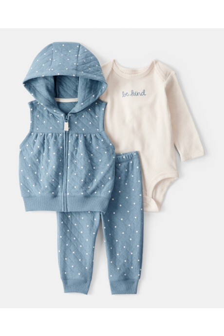 Set tres piezas de algodón, chaleco y pantalón capitoneados más body Set tres piezas de algodón, chaleco y pantalón capitoneados más body