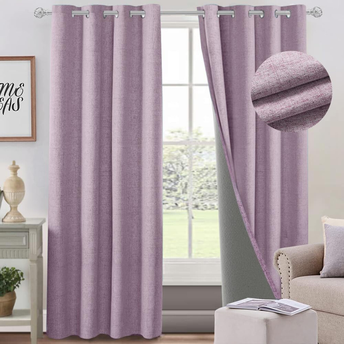 Cortina 2 Paños 106 X160 Cm Textura Lino - Violeta 
