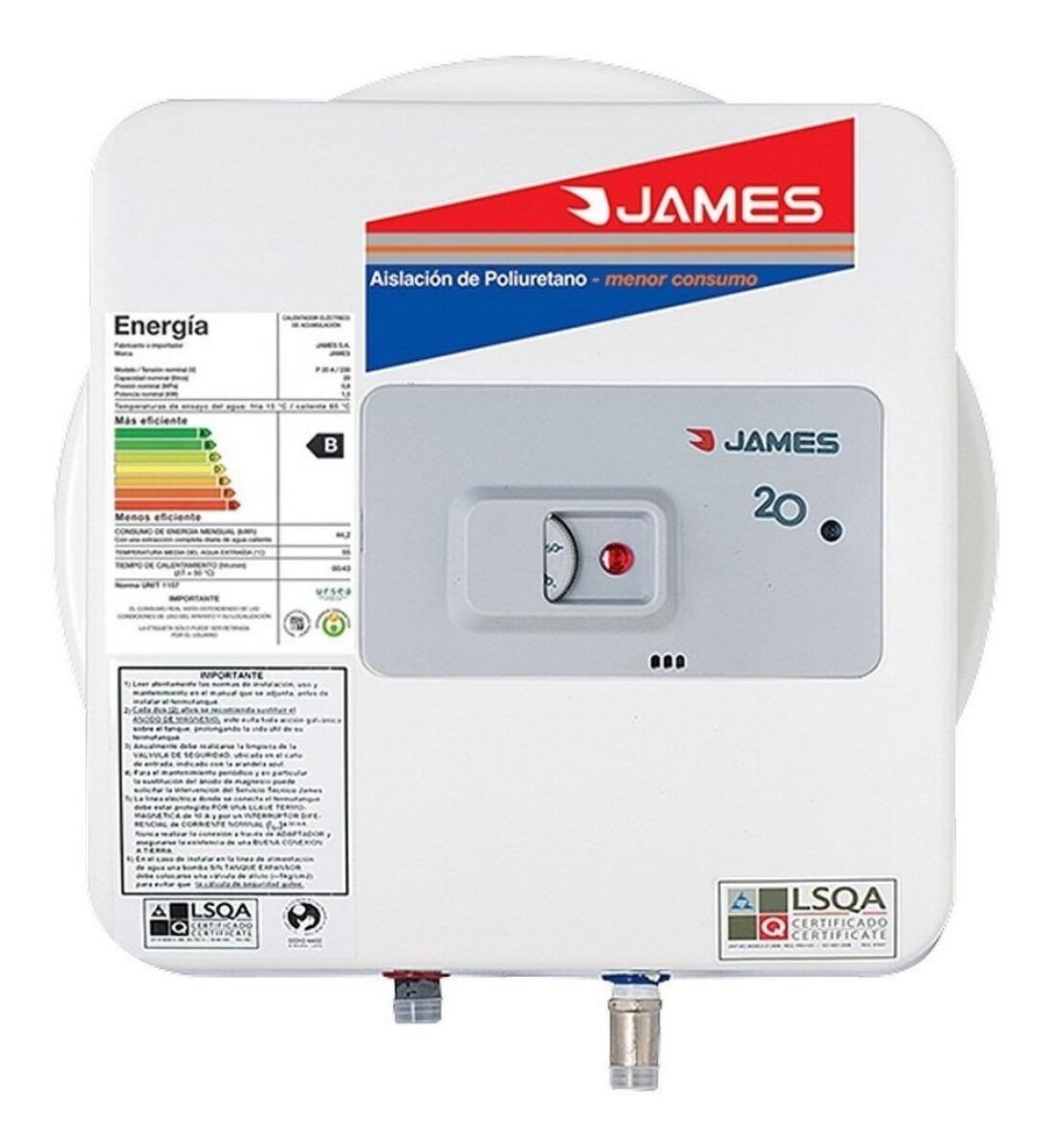 Calefon Termotanque James 20 Litros Acero Color Blanco 