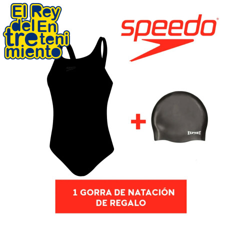 Malla Speedo Natación Mujer P/ Piscina Playa + Regalo Negro-Blanco