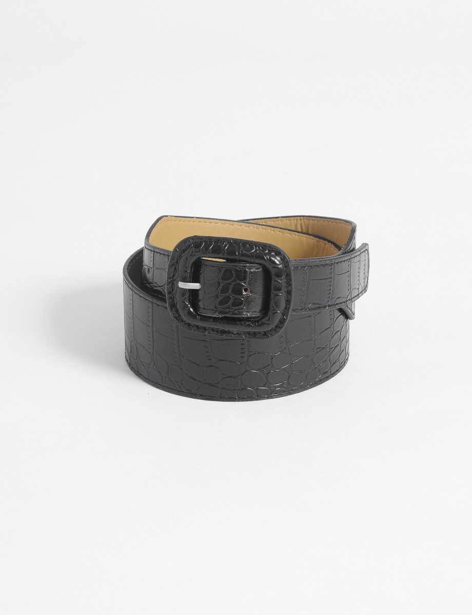 Cinturon croco con hebilla cubierta - negro 