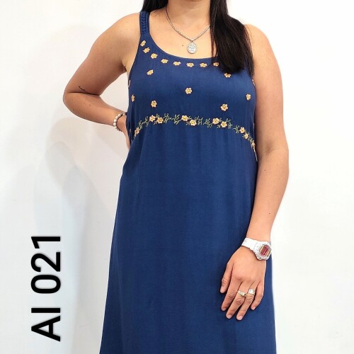 Vestido Dama S/M Cor.C/Bord. Azul Oscuro