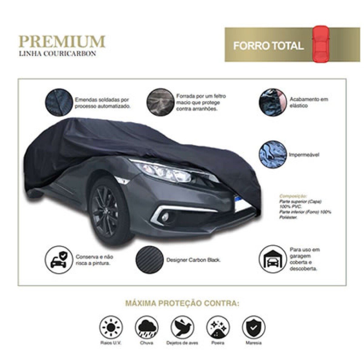 Funda para autos impermeable con filtro UV, Material Premium Eco Cuero, Marca Carrhel 