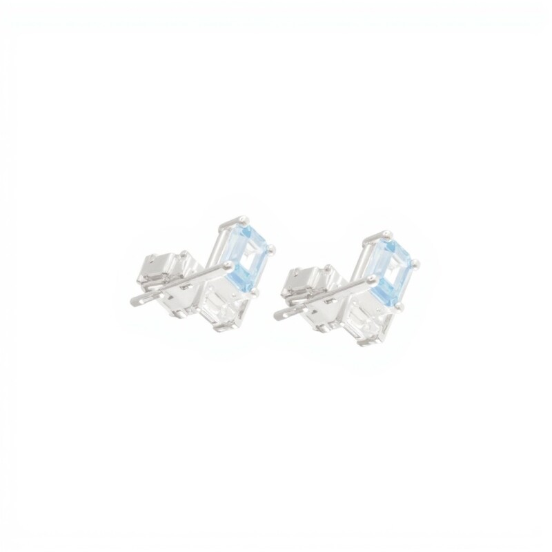 Caravanas Lea-Plata rodinada 925. Piedra Topacio azul y piedra luna-CA2029 conpiedra