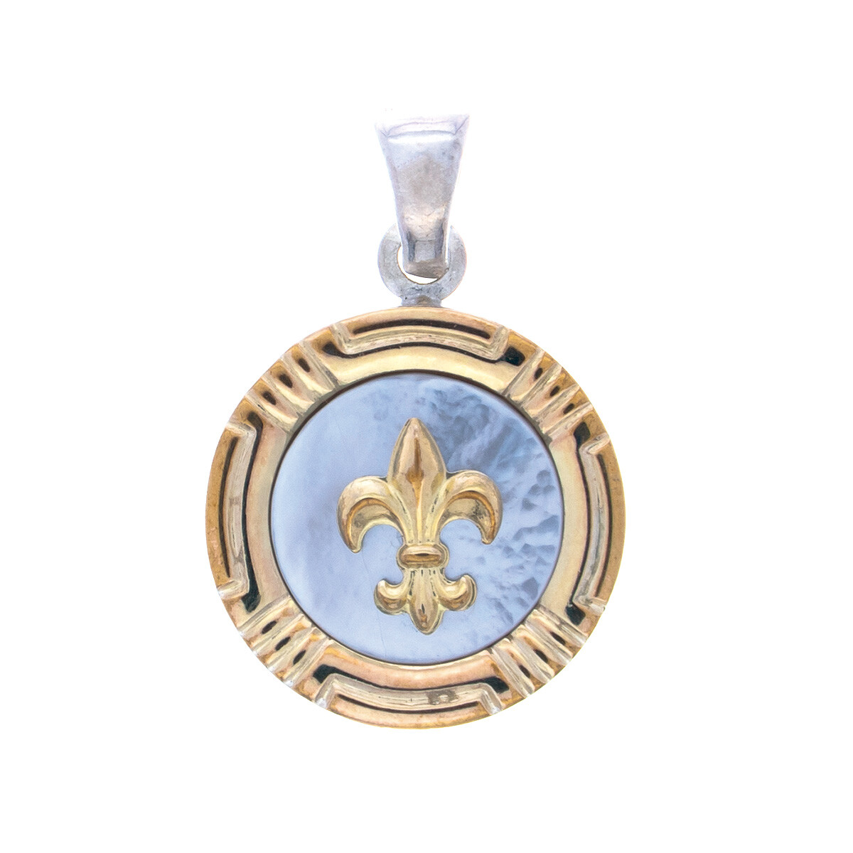 Colgante de plata 925, double de oro 18 ktes y nacar, FLOR DE LIS 